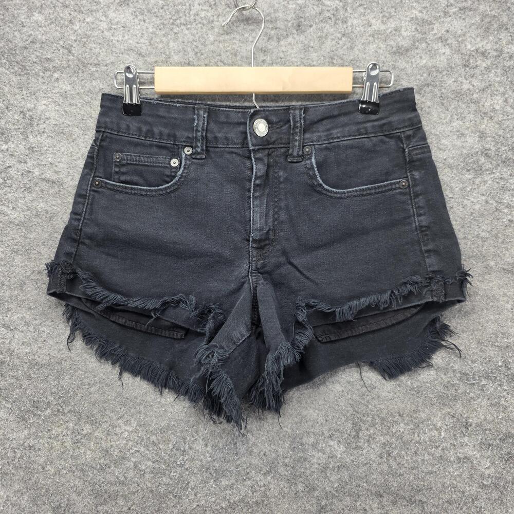 American Eagle Outfitters Shorts Womens 6 Black Cut-Off Denim Fringe 2.5 Inseam